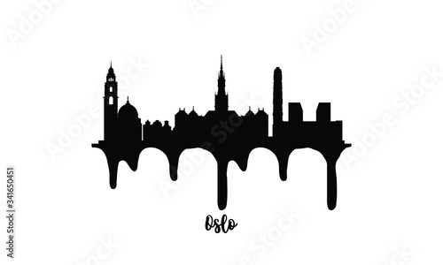 Oslo Norway black skyline silhouette vector illustration on white background with dripping ink effect.