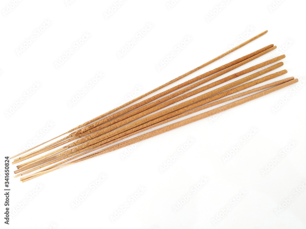 Aerial view of natural wood incense sticks isolated on white background. Aerial view of natural wood incense sticks isolated on white background.