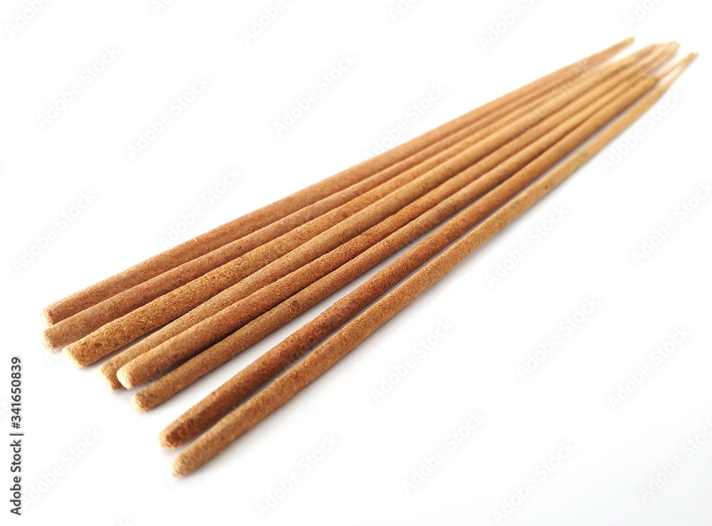 Aerial view of natural wood incense sticks isolated on white background. Aerial view of natural wood incense sticks isolated on white background.