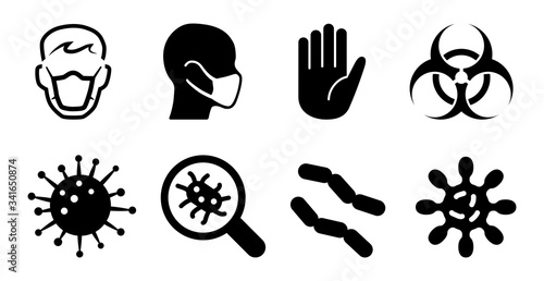 Virus bacteria and germ icons quarantine warning and biohazard symbols