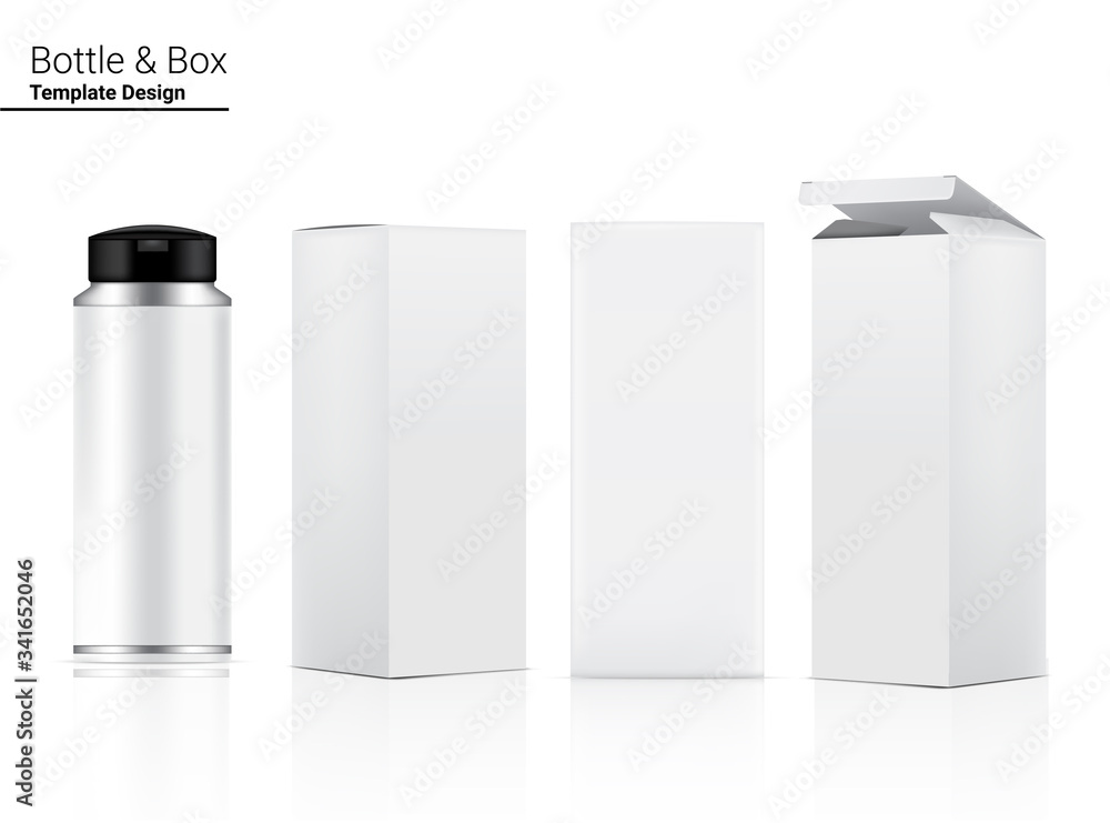 Glossy Bottle Mock up Realistic Cosmetic and 3 Dimensional Box for Skincare and Aging anti-wrinkle Product merchandise on White Background Illustration. Health Care and Medical.