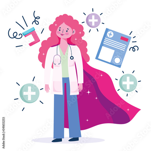 female doctor hero, woman professional staff medical stethoscope design