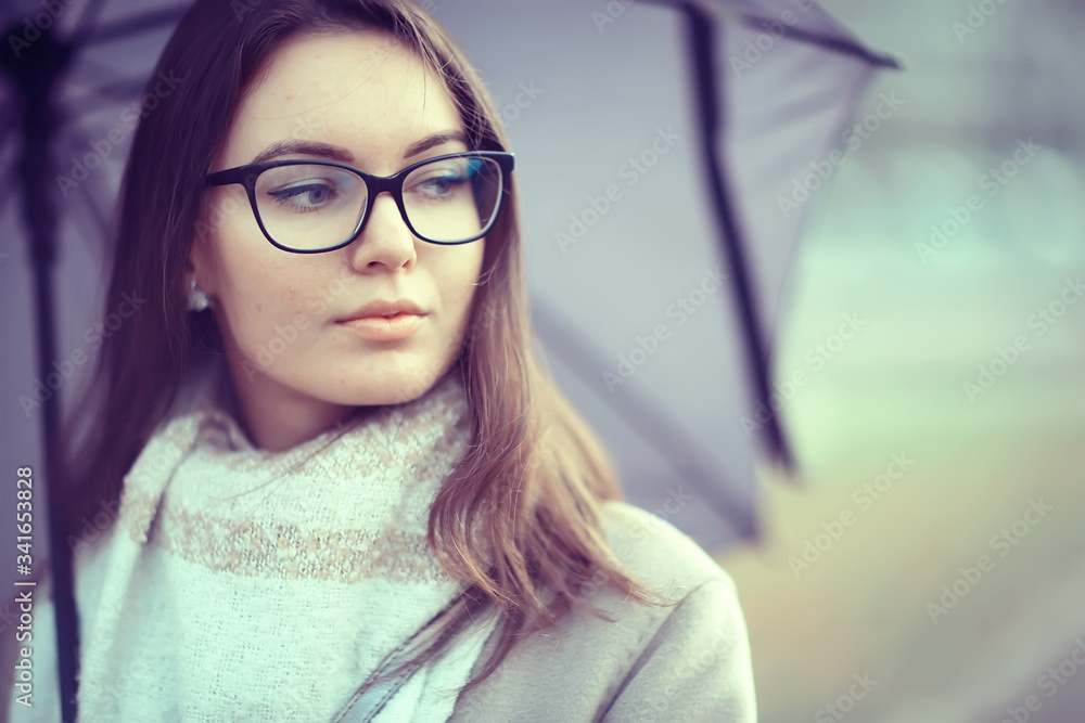 autumn girl glasses / autumn look girl in transparent glasses, eyesight autumn girl glasses / autumn look girl in transparent glasses, eyesight