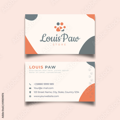 Business card abstract design pet with paw orange black color template