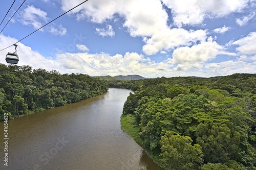 Kuranda rainforest and scenic skyrail above a river photo