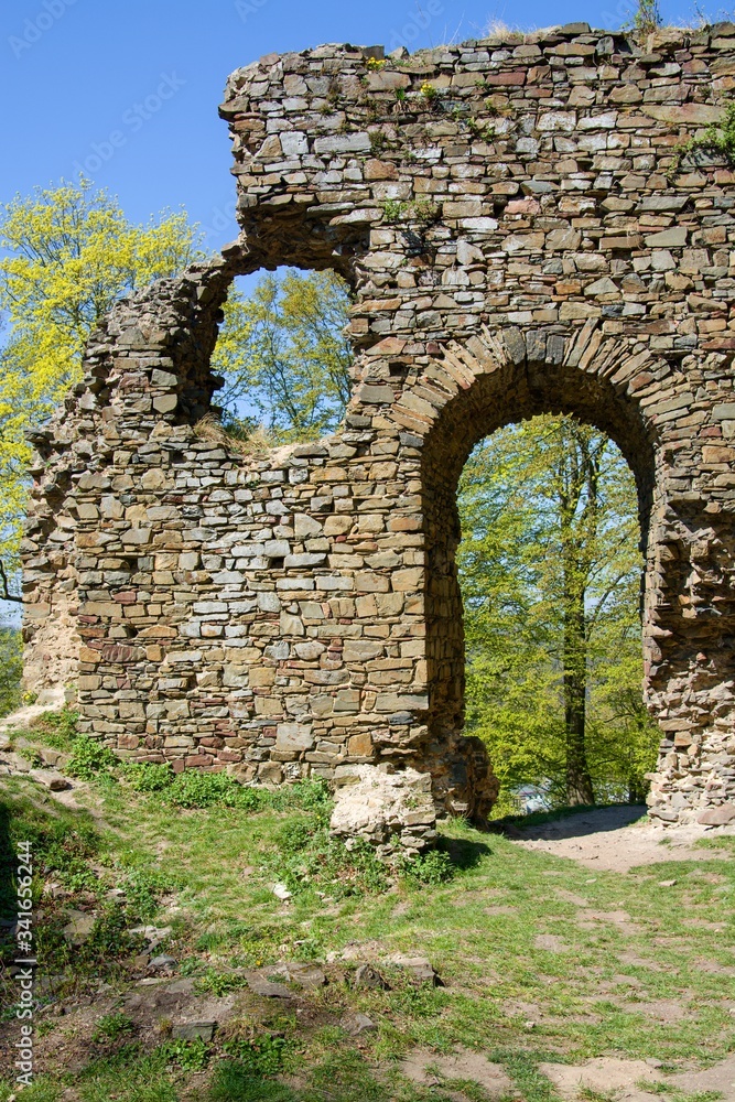 Ruins of the stone mediaval castle, walls