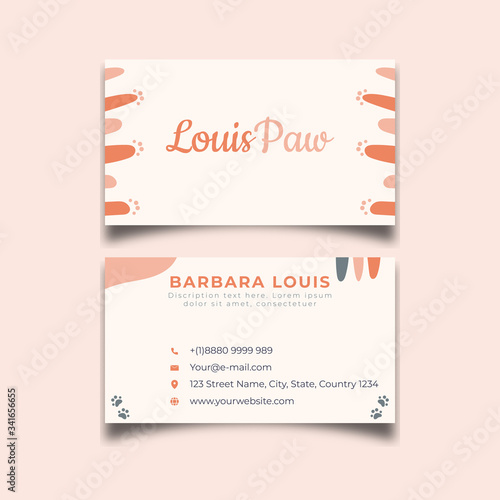 Business card abstract design pet with paw orange pattern template