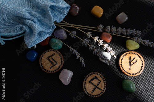 wooden runes  on a black background