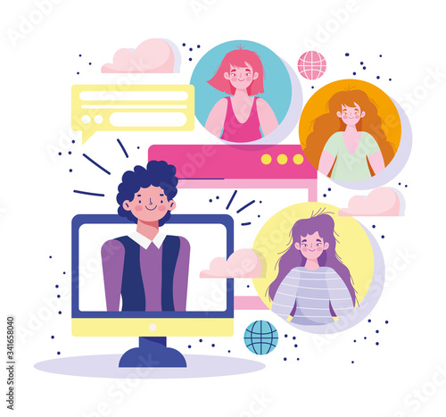 meeting online, people partnership computer web virtual communication