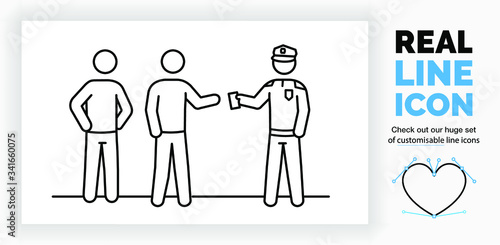 Editable line icon of a police officer giving a ticket for standing to close part of a huge set of line icons! 