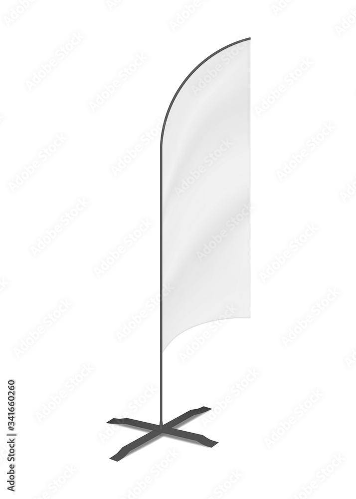 White blank feather flag banner stand, vector mockup. Vertical event ...
