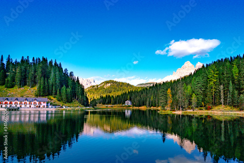 Dramatic panorama Autumn National Park. Tourist attraction..