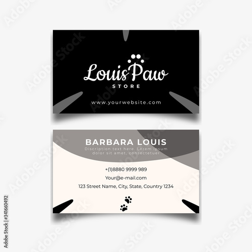 Business card abstract design pet with black and grey paw texture template