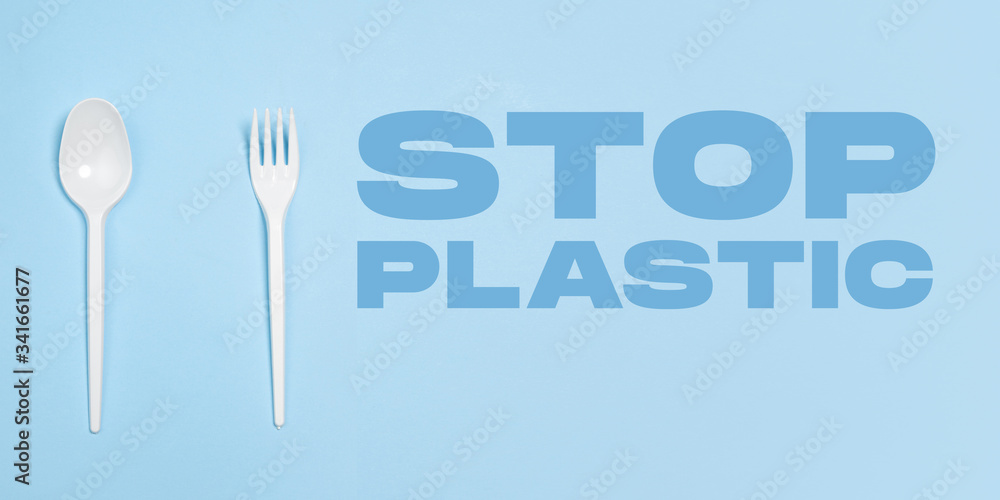 Fototapeta premium Fork and spoon. Eco-friendly life - polymers, plastics things that can be replaced by organic analogues. Home style, choose natural products for recycle and not harmful to the environment and health.