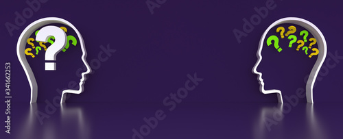question mark in Human Head outline in front of a color wall background. Business support concept