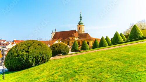 Church of the Virgin Mary Victorious. View from Vrtbovska baroque garden, Prague, Czech Republic photo