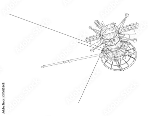 Communication satellite concept outline. Vector