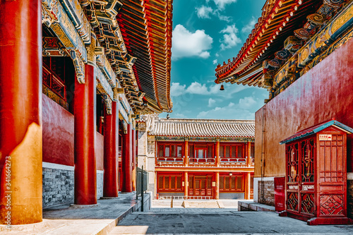 Beautiful View of Yonghegong Lama Temple.Beijing. Lama Temple is one of the largest and most important Tibetan Buddhist monasteries in the world.