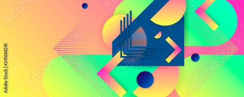 Bright juicy colors background with geometric elements, lines and dots for text, universal design, banner concept
