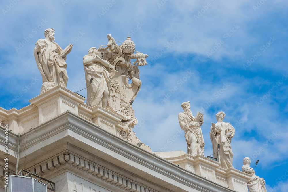 Vatican, Rome / Italy 10.02.2015.Statues on the roofs of the Papal Basilica of Saint Peter in the Vatican