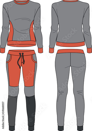 woman sport suit set design template drawing pattern