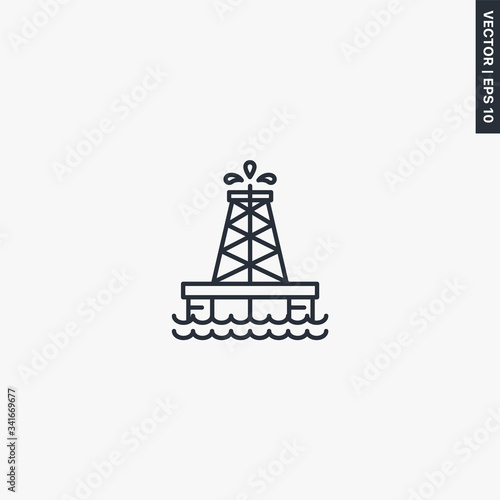 Offshore oil platform, linear style sign for mobile concept and web design