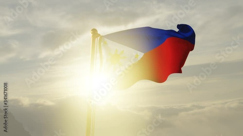 Flag of Philippines Waving in the wind, Sky and Sun Background, Slow Motion, Realistic Animation, 4K UHD 60 FPS Slow-Motion