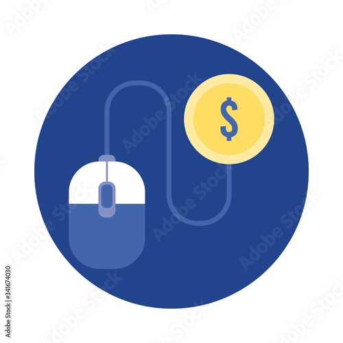 coin money dollar with mouse block and flat style icon