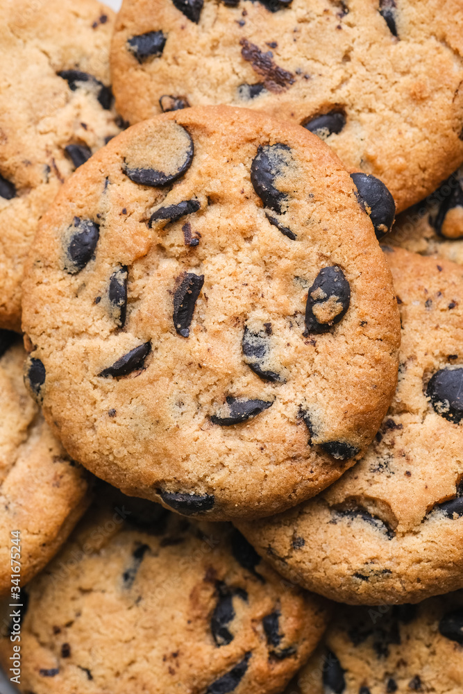 Cookies with chocolate on rustic background close-up. Cookies with chocolate on rustic background close-up.