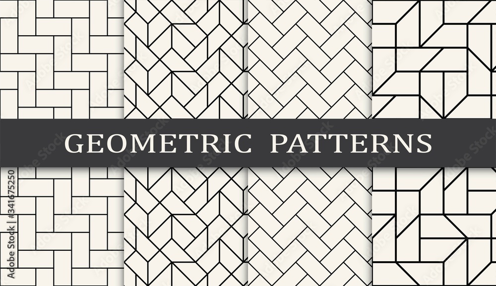 Fototapeta black and white geometric seamless halftone pattern set