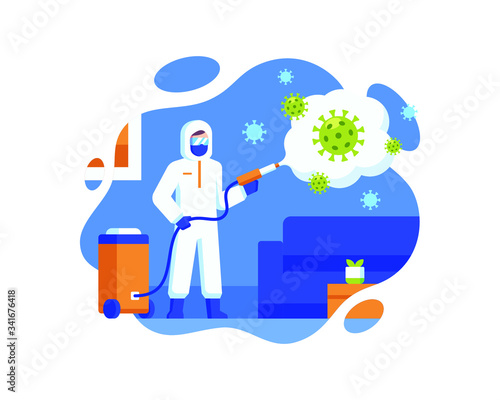 A Health Worker Is Spraying Disinfectant Liquid To Clean Coronavirus