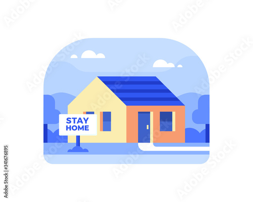 Stay Home Illustration With House Background