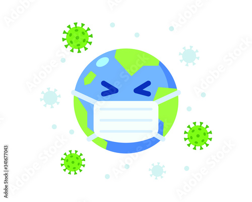 Cute Earth Mascot Wearing Surgical Mask During Coronavirus Pandemic