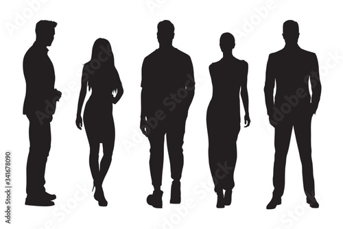 Business people silhouettes, group of standing business men and women photo
