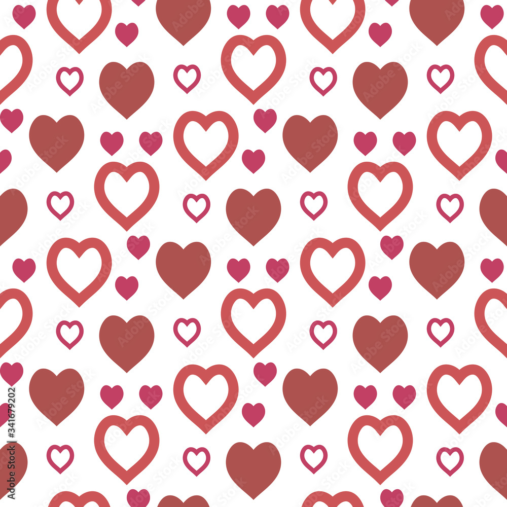 Seamless pattern in interesting red hearts on white background for fabric, textile, clothes, blanket and other things. Vector image.