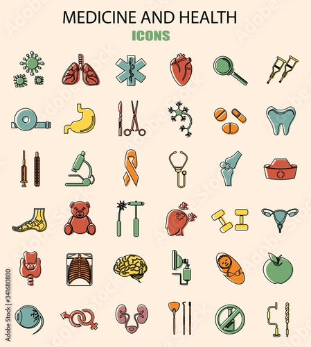 Medical design for the design of hospitals and sites. List of attending doctors, medical specialties. Medical icons. Stock vector.