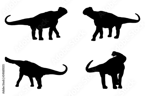 4 black and white set vector dinosaur brachiosaurus dino silhouette isolated on white background