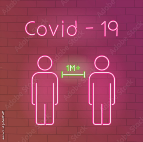 neon 2019 ncov outbreak pandemic, social distancing, people keeping distance for infection