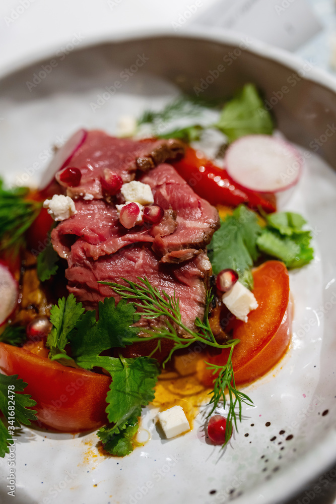 Salad with meat and vegetables close-up Salad with meat and vegetables close-up