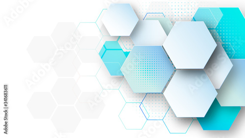abstract background template science and technology presentation, hexagonal shape with blue and soft color. Vector illustration