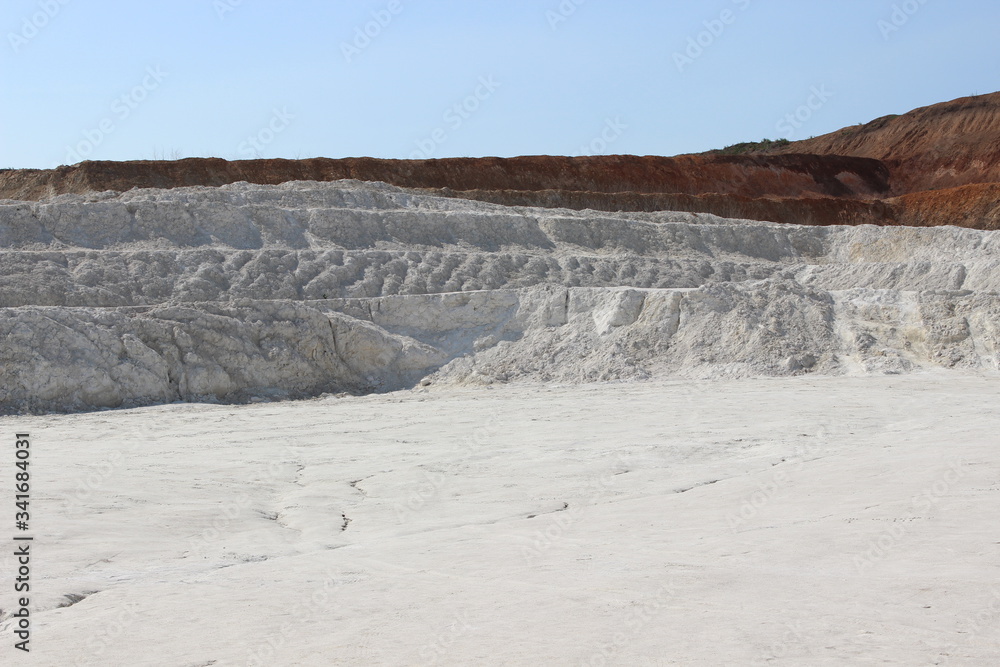 Clay mining. Beautiful background of white clay.