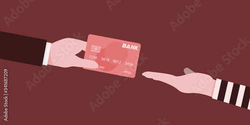 Businessmen are giving credit cards to robbers because of being robbed.
Illustration about robbing.