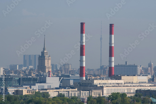 Cityscape with Radisson hotel, Ostankino Tower and White house. Moscow, Russia.