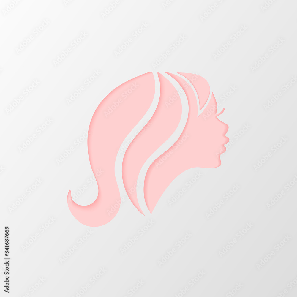 Pink Silhouette of a girl in profile with hair.