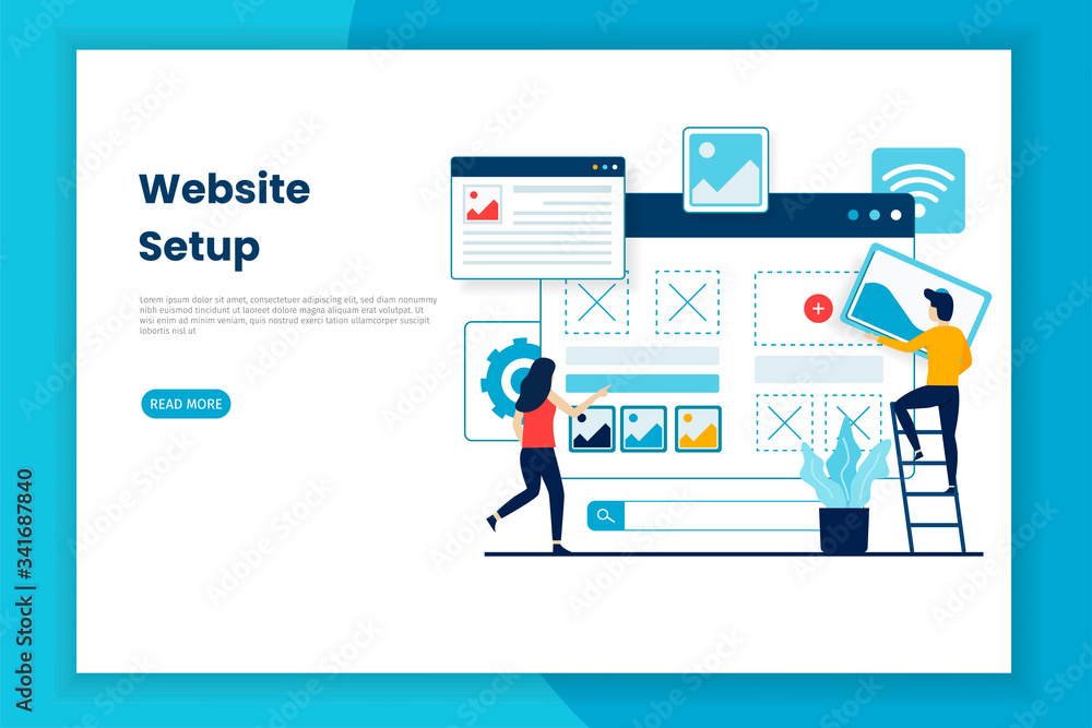 Flat design website setup illustration webpage.  This is great for websites, landing pages, mobile applications, posters, banners