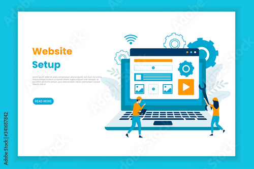 Website setup illustration landing page concept.  This is great for websites, landing pages, mobile applications, posters, banners
