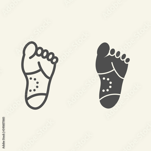 Feet pain line and solid icon. Gout outline style pictogram on white background. Seek heel with ulcers for mobile concept and web design. Vector graphics.