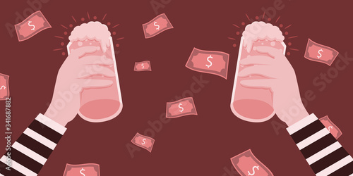 The bandits are celebrating happily by drinking beer because they have made a lot of money after the robbery was successful.
Illustration about celebrate.