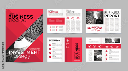Red brochure template design layout page for business company. Brochure creative design presentation Vector