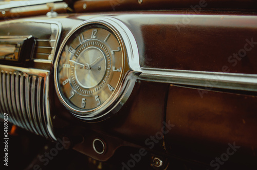 dashboard of a retro car. brown